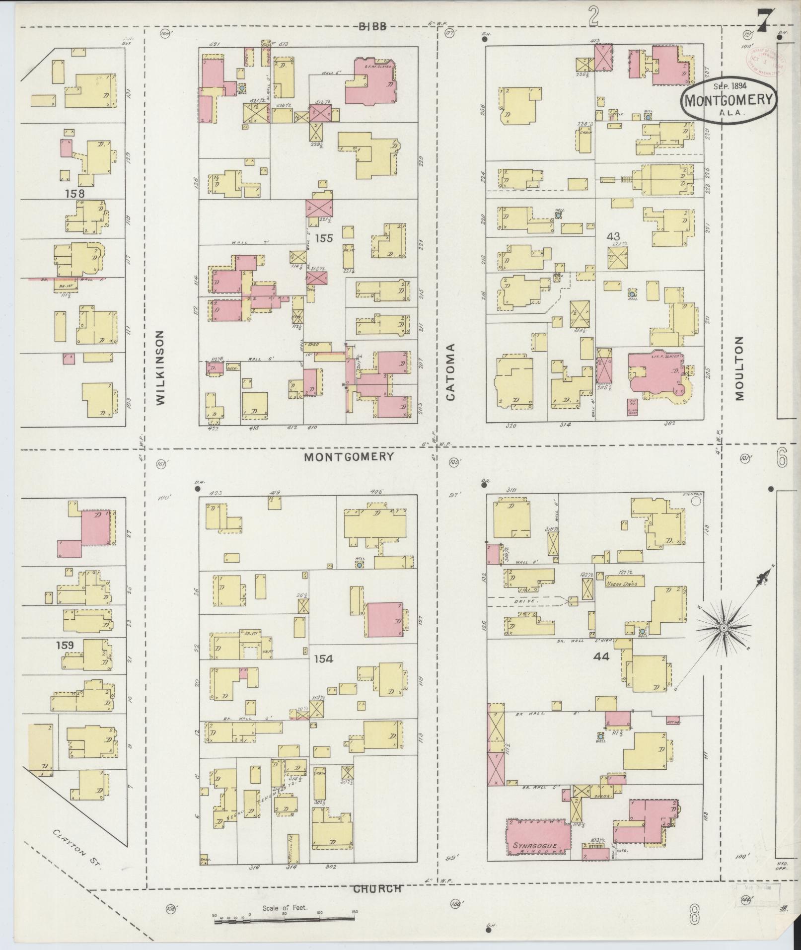 Sanborn Fire Insurance Map from Montgomery, Montgomery County, Alabama (1894), Sheet #0007 - Historic Sanborn Fire Insurance Map Print, vintage old map wall art, antique decor, genealogy gift, Alabama Alabama map