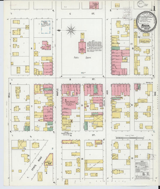 Sanborn Fire Insurance Map from Mason, Ingham County, Michigan (1900), Sheet #0001 - Complete Map Set gallery image, historic Sanborn map, vintage wall art, Michigan Michigan