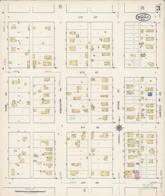 Sanborn Fire Insurance Map from Bemidji, Beltrami County, Minnesota (1922), Sheet #0003 - Historic Sanborn Fire Insurance Map Print, vintage old map wall art, antique decor, genealogy gift, Minnesota Minnesota map