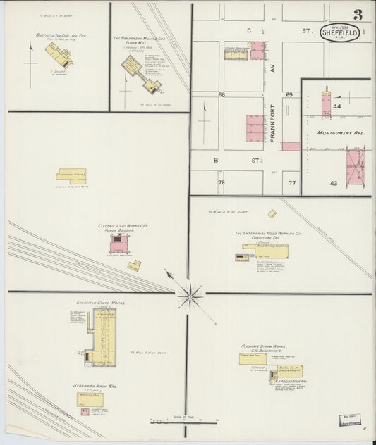 Sanborn Fire Insurance Map from Sheffield, Colbert County, Alabama (1894), Sheet #0003 - Historic Sanborn Fire Insurance Map Print, vintage old map wall art, antique decor, genealogy gift, Alabama Alabama map