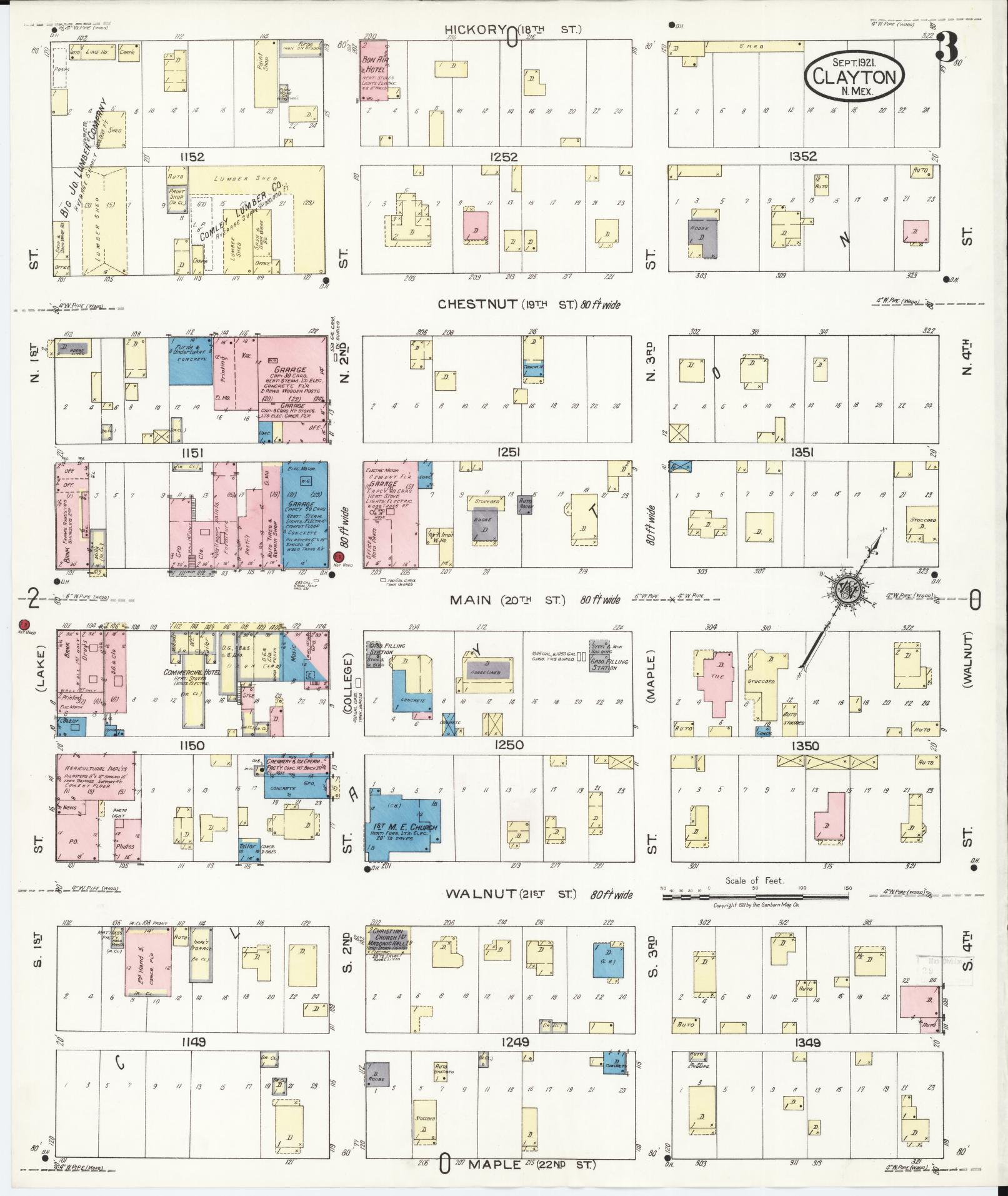 Sanborn Fire Insurance Map from Clayton, Union County, New Mexico (1921), Sheet #0003 - Historic Sanborn Fire Insurance Map Print, vintage old map wall art, antique decor, genealogy gift, New Mexico New Mexico map