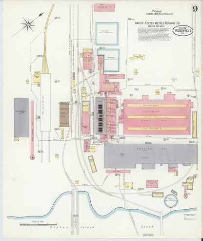 Sanborn Fire Insurance Map from Roosevelt, Middlesex County, New Jersey (1908), Sheet #0009 - Historic Sanborn Fire Insurance Map Print, vintage old map wall art, antique decor, genealogy gift, New Jersey New Jersey map