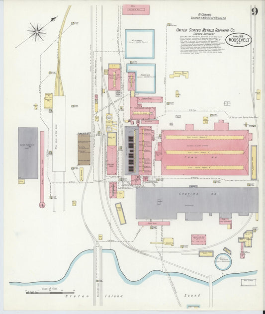 Sanborn Fire Insurance Map from Roosevelt, Middlesex County, New Jersey (1908), Sheet #0009 - Historic Sanborn Fire Insurance Map Print, vintage old map wall art, antique decor, genealogy gift, New Jersey New Jersey map