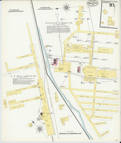 Sanborn Fire Insurance Map from Malvern, Hot Springs County, Arkansas (1908), Sheet #0010 - Complete Map Set gallery image, historic Sanborn map, vintage wall art, Arkansas Arkansas