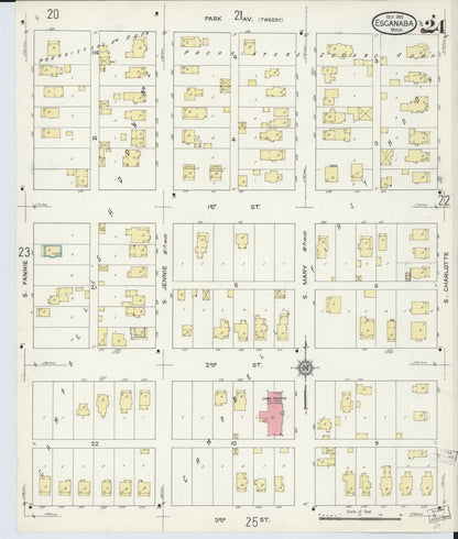 Sanborn Fire Insurance Map from Escanaba, Delta County, Michigan (1913), Sheet #0024 - Complete Map Set gallery image, historic Sanborn map, vintage wall art, Michigan Michigan