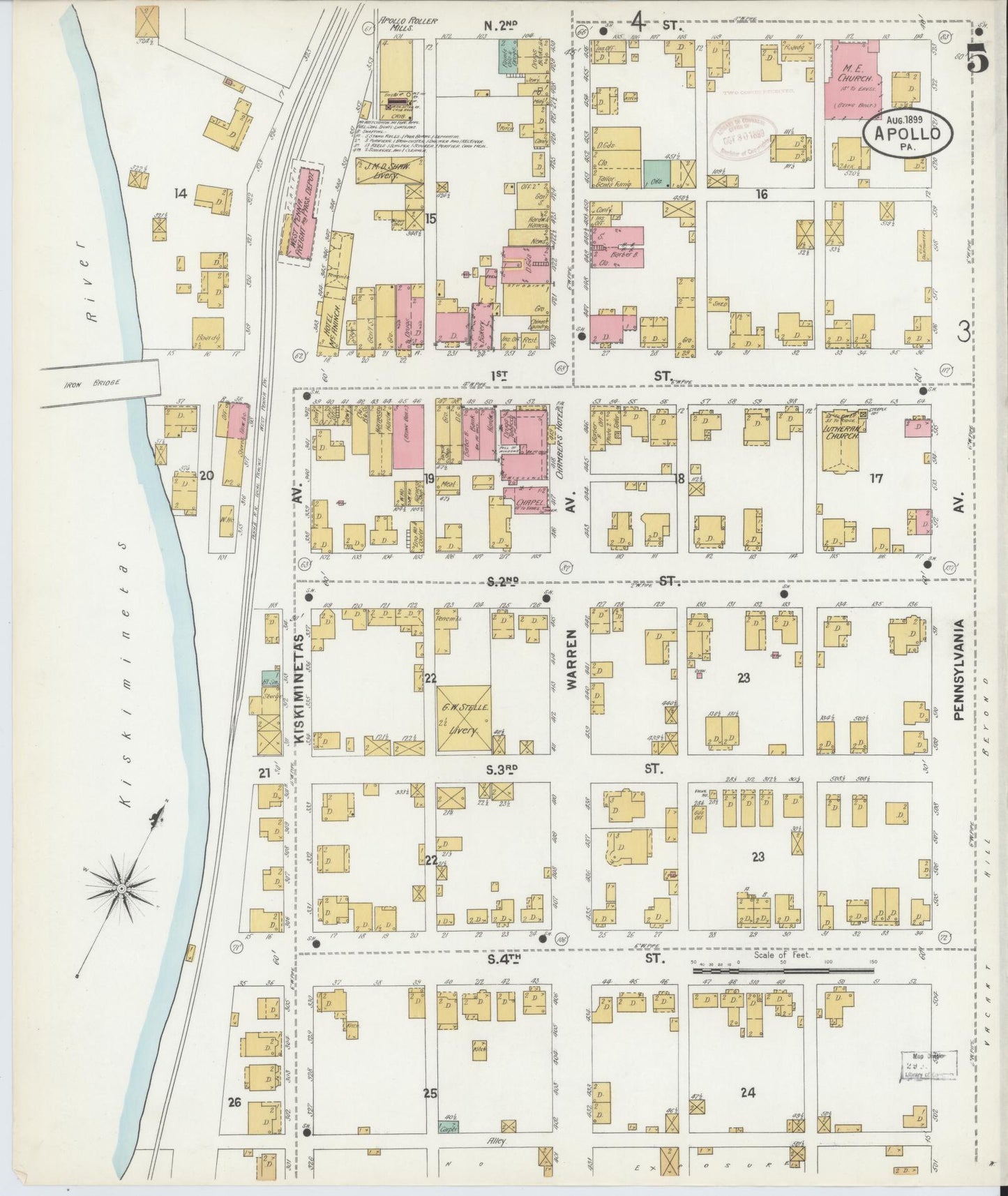 Sanborn Fire Insurance Map from Apollo, Armstrong County, Pennsylvania (1899), Sheet #0005 - Historic Sanborn Fire Insurance Map Print, vintage old map wall art, antique decor, genealogy gift, Pennsylvania Pennsylvania map