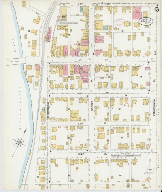 Sanborn Fire Insurance Map from Apollo, Armstrong County, Pennsylvania (1899), Sheet #0005 - Historic Sanborn Fire Insurance Map Print, vintage old map wall art, antique decor, genealogy gift, Pennsylvania Pennsylvania map