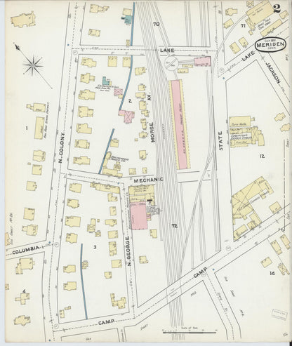 Sanborn Fire Insurance Map from Meriden, New Haven County, Connecticut (1891), Sheet #0002 - Complete Map Set gallery image, historic Sanborn map, vintage wall art, Connecticut Connecticut