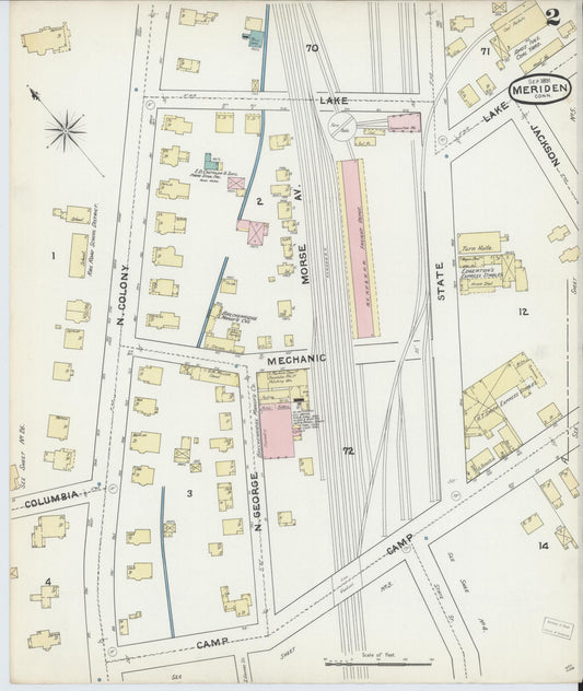 Sanborn Fire Insurance Map from Meriden, New Haven County, Connecticut (1891), Sheet #0002 - Complete Map Set gallery image, historic Sanborn map, vintage wall art, Connecticut Connecticut