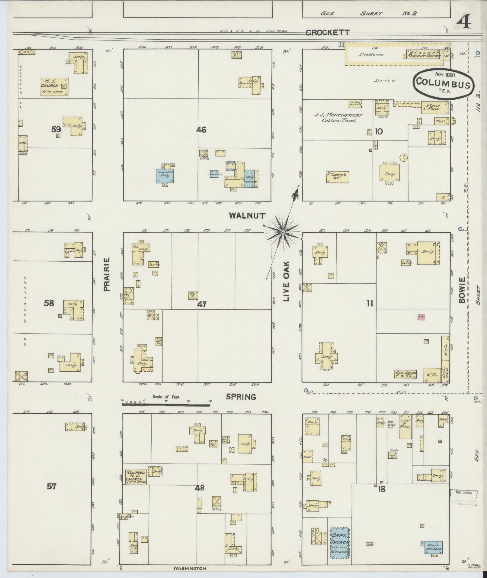 Sanborn Fire Insurance Map from Columbus, Colorado County, Texas (1890), Sheet #0004 - Complete Map Set gallery image, historic Sanborn map, vintage wall art, Columbus Colorado