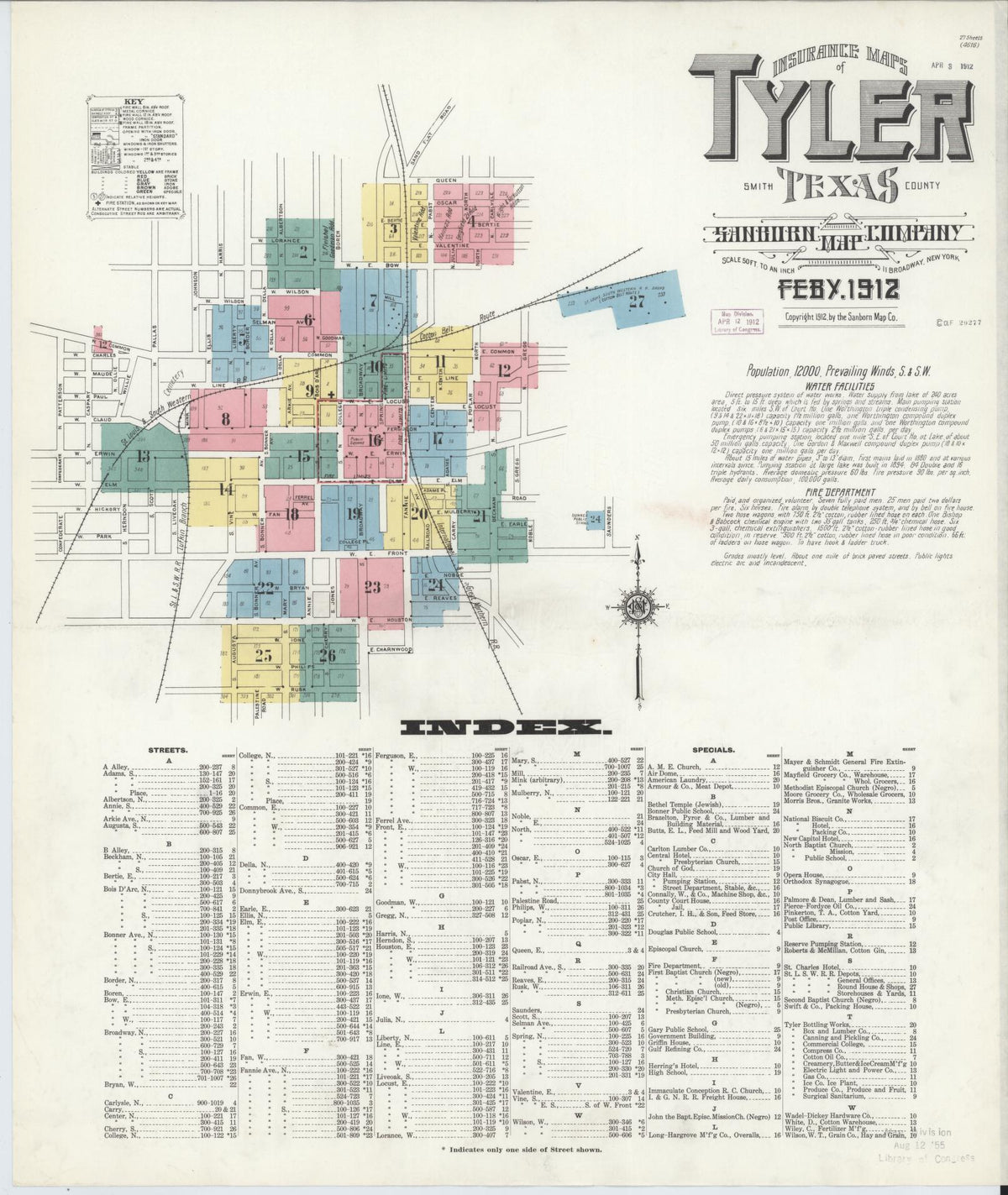 Sanborn Fire Insurance Map from Tyler, Smith County, Texas (1912), Sheet #0001 - Complete Map Set gallery image, historic Sanborn map, vintage wall art, Texas Texas