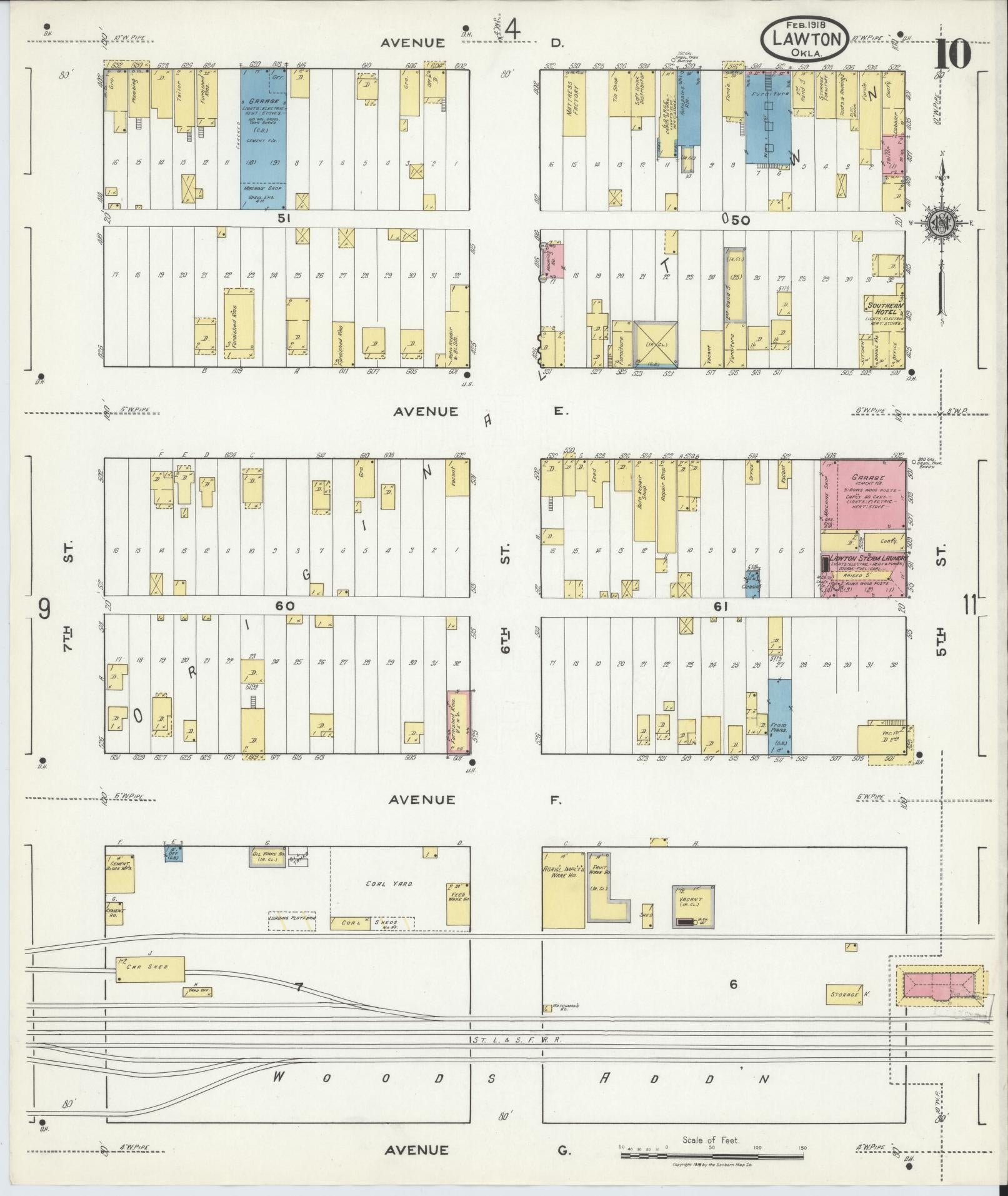 Sanborn Fire Insurance Map from Lawton, Comanche County, Oklahoma (1918), Sheet #0010 - Complete Map Set gallery image, historic Sanborn map, vintage wall art, Oklahoma Oklahoma