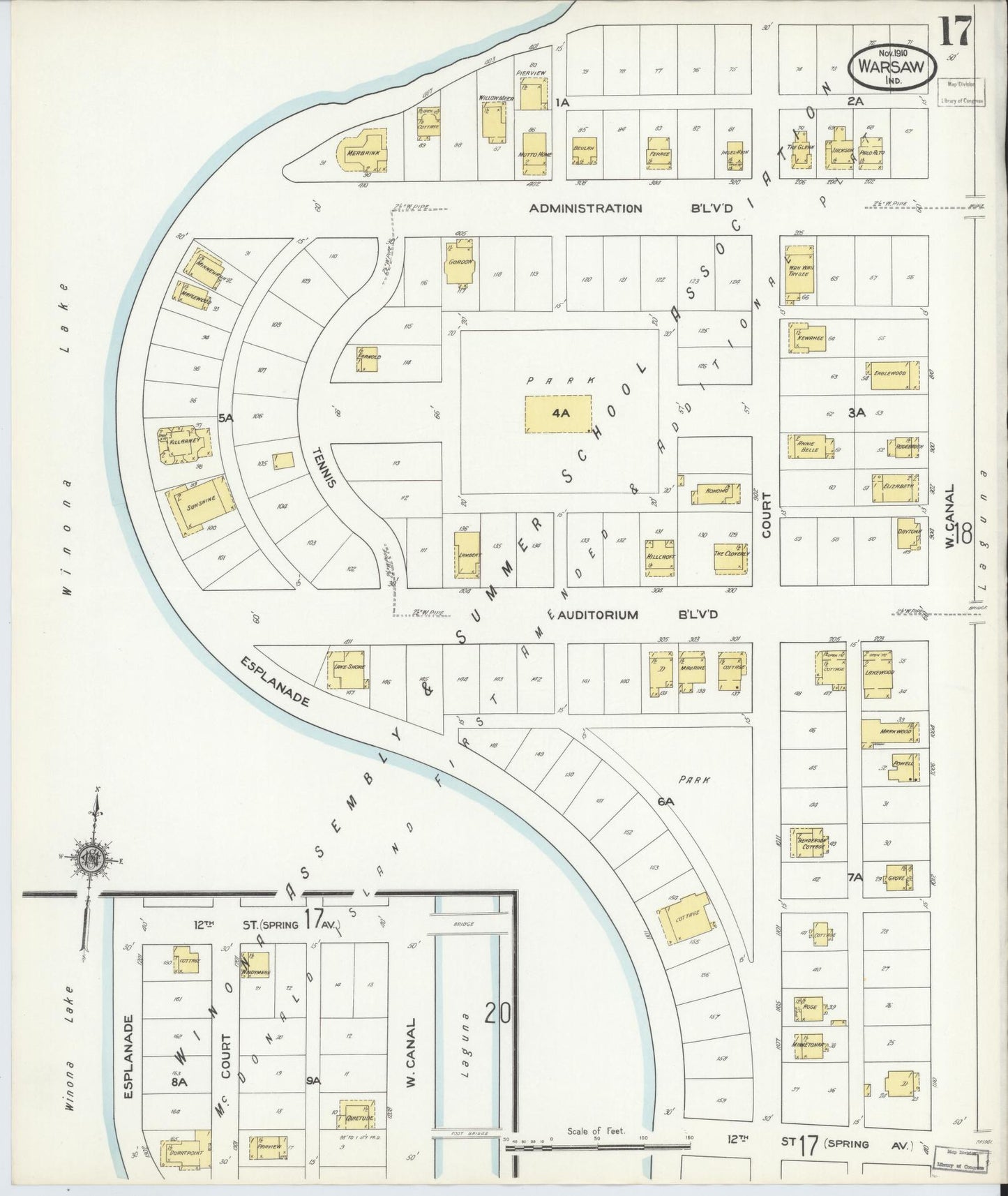 Sanborn Fire Insurance Map from Warsaw, Kosciusko County, Indiana (1910), Sheet #0017 - Complete Map Set gallery image, historic Sanborn map, vintage wall art, Indiana Indiana