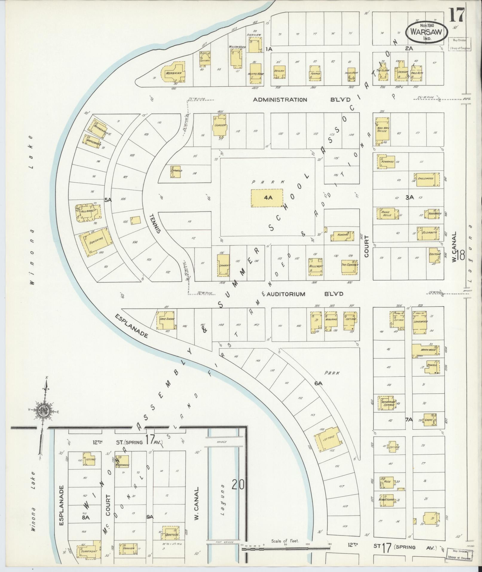 Sanborn Fire Insurance Map from Warsaw, Kosciusko County, Indiana (1910), Sheet #0017 - Complete Map Set gallery image, historic Sanborn map, vintage wall art, Indiana Indiana