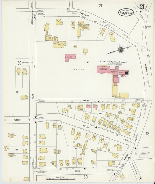 Sanborn Fire Insurance Map from Peekskill, Westchester County, New York (1911), Sheet #0021 - Historic Sanborn Fire Insurance Map Print, vintage old map wall art, antique decor, genealogy gift, New York New York map