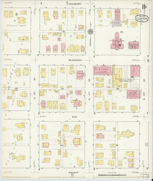 Sanborn Fire Insurance Map from Clinton, Vermillion County, Indiana (1915), Sheet #0008 - Historic Sanborn Fire Insurance Map Print, vintage old map wall art, antique decor, genealogy gift, Indiana Indiana map