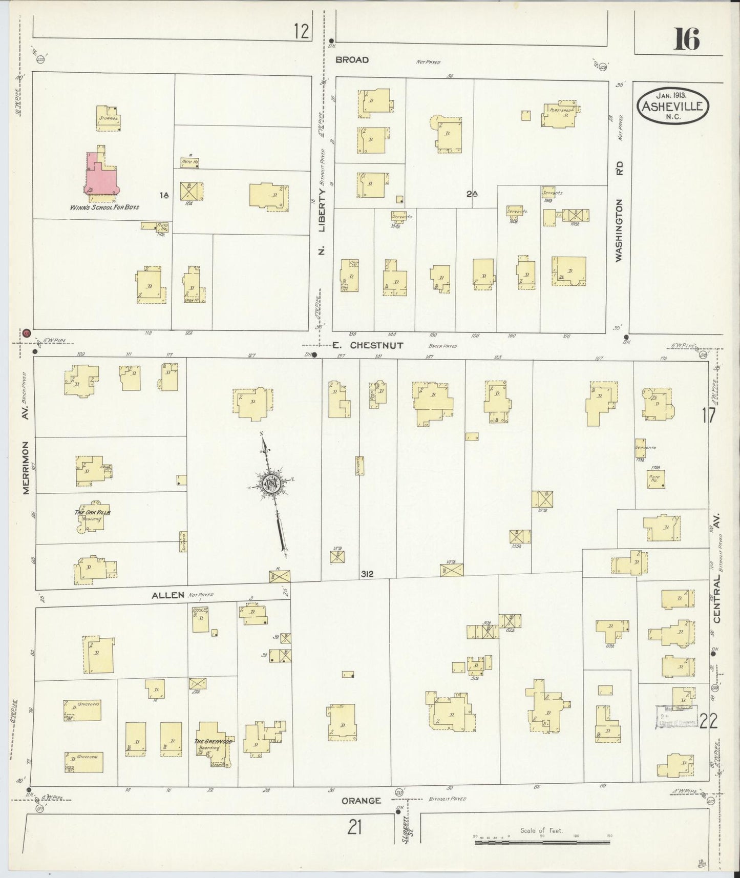 Sanborn Fire Insurance Map from Asheville, Buncombe County, North Carolina (1913), Sheet #0016 - Complete Map Set gallery image, historic Sanborn map, vintage wall art, North Carolina North Carolina