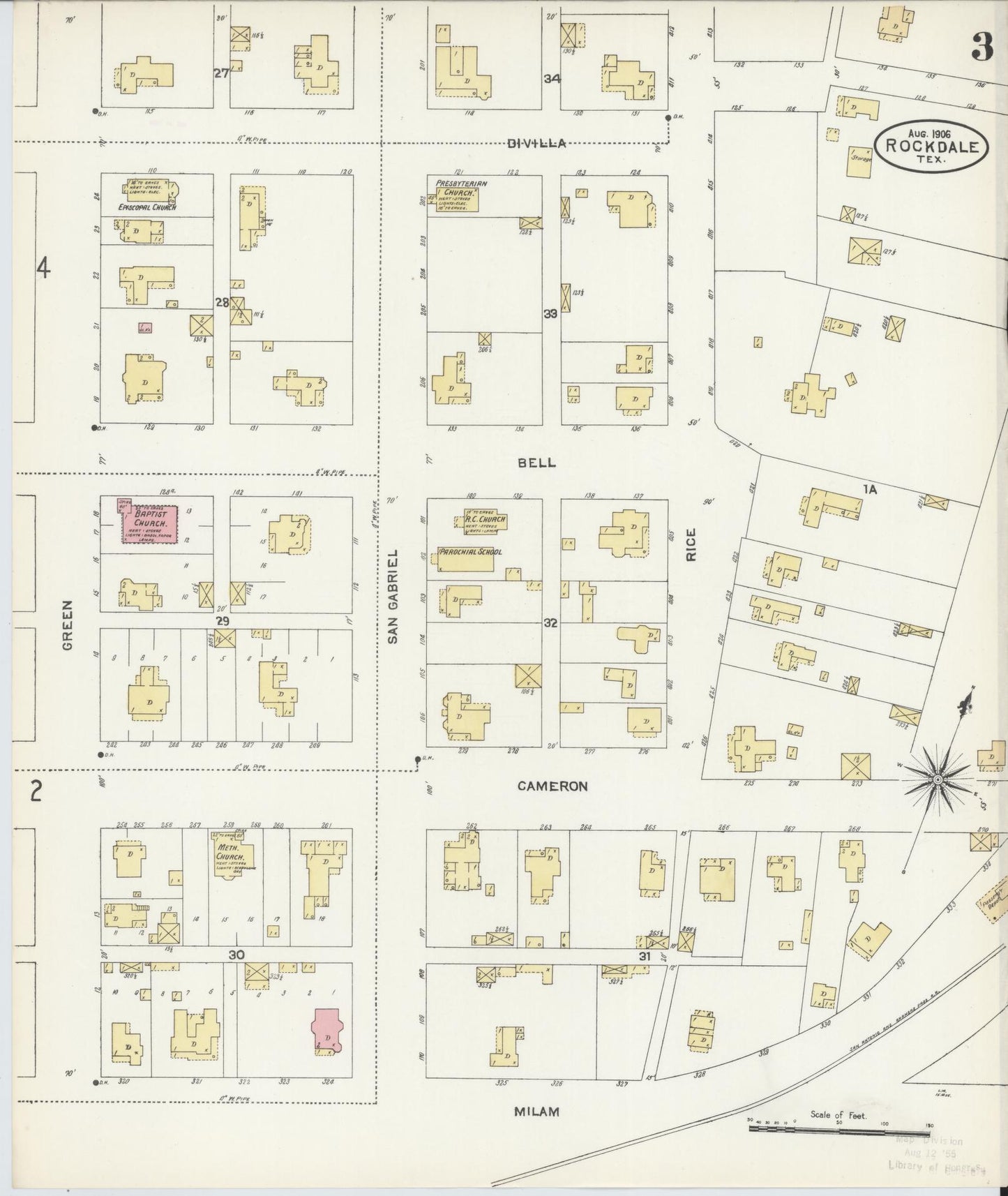 Sanborn Fire Insurance Map from Rockdale, Milam County, Texas (1906), Sheet #0003 - Complete Map Set gallery image, historic Sanborn map, vintage wall art, Texas Texas