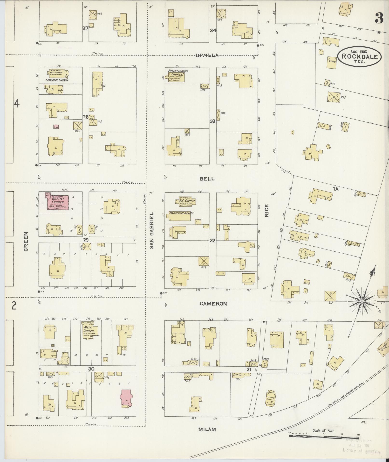 Sanborn Fire Insurance Map from Rockdale, Milam County, Texas (1906), Sheet #0003 - Complete Map Set gallery image, historic Sanborn map, vintage wall art, Texas Texas
