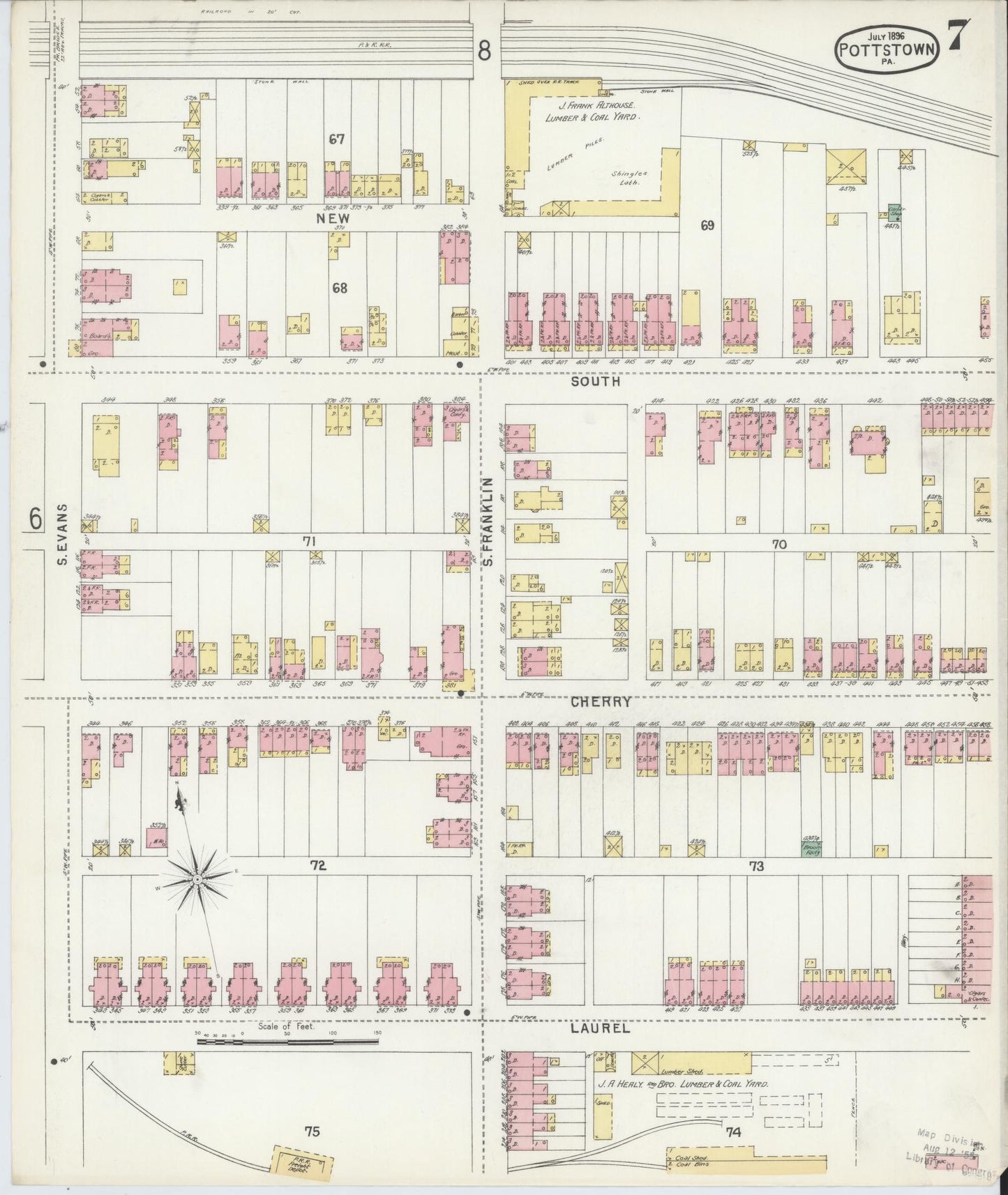 Sanborn Fire Insurance Map from Pottstown, Montgomery County, Pennsylvania (1896), Sheet #0007 - Complete Map Set gallery image, historic Sanborn map, vintage wall art, Pennsylvania Pennsylvania