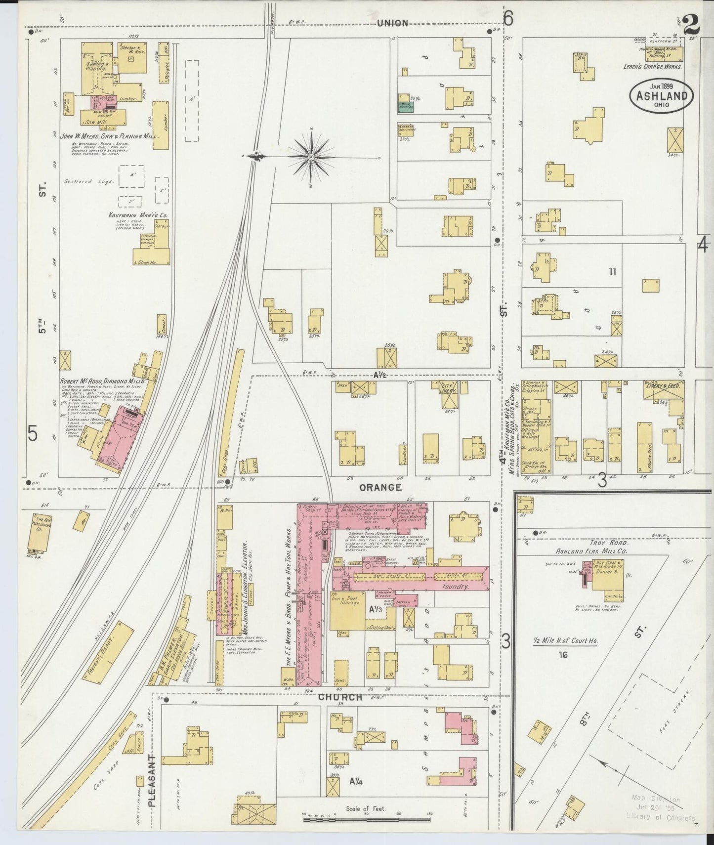 Sanborn Fire Insurance Map from Ashland, Ashland County, Ohio (1899), Sheet #0002 - Complete Map Set gallery image, historic Sanborn map, vintage wall art, Ohio Ohio