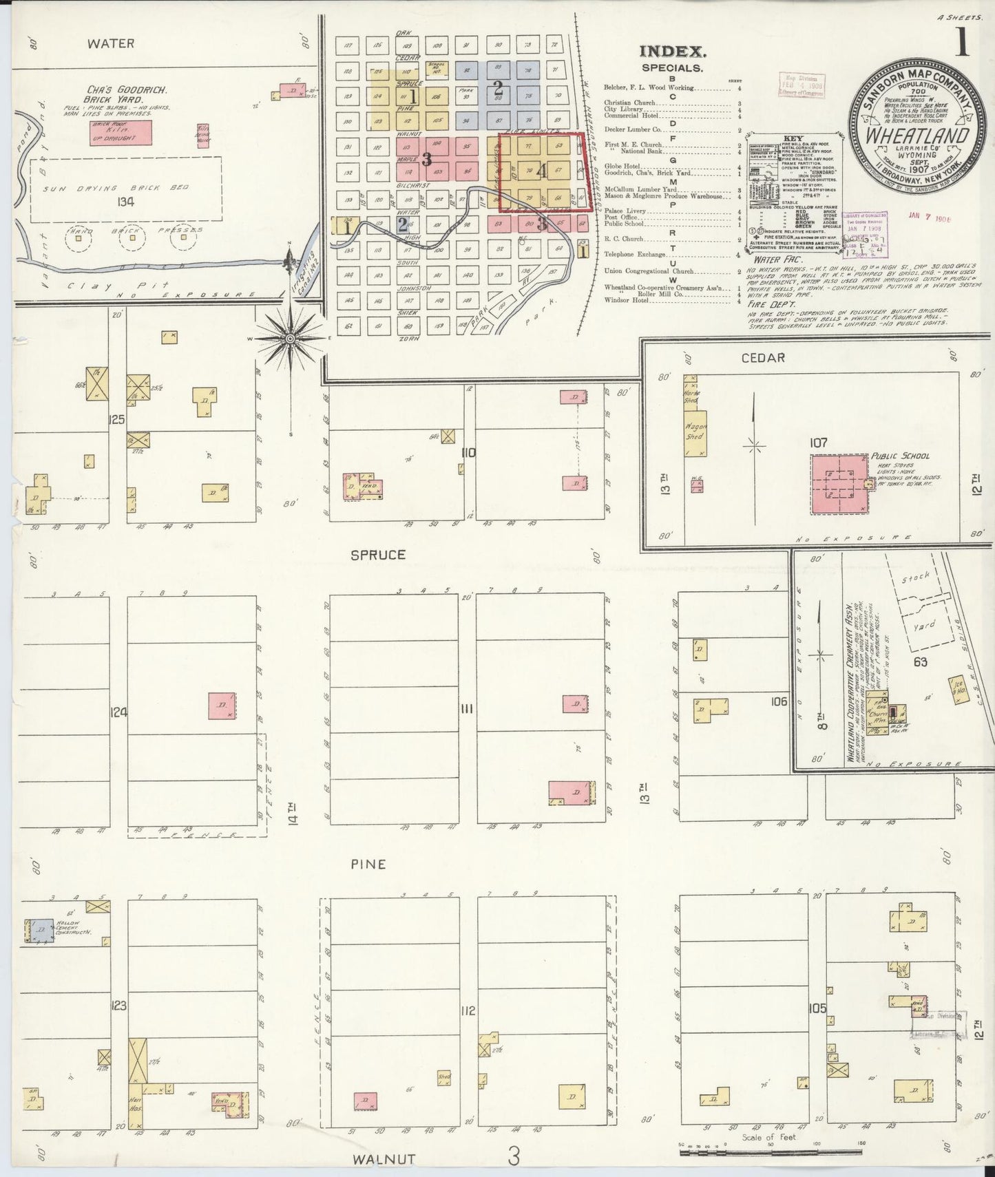 Sanborn Fire Insurance Map from Wheatland, Platte County, Wyoming (1907), Sheet #0001 - Complete Map Set gallery image, historic Sanborn map, vintage wall art, Wyoming Wyoming
