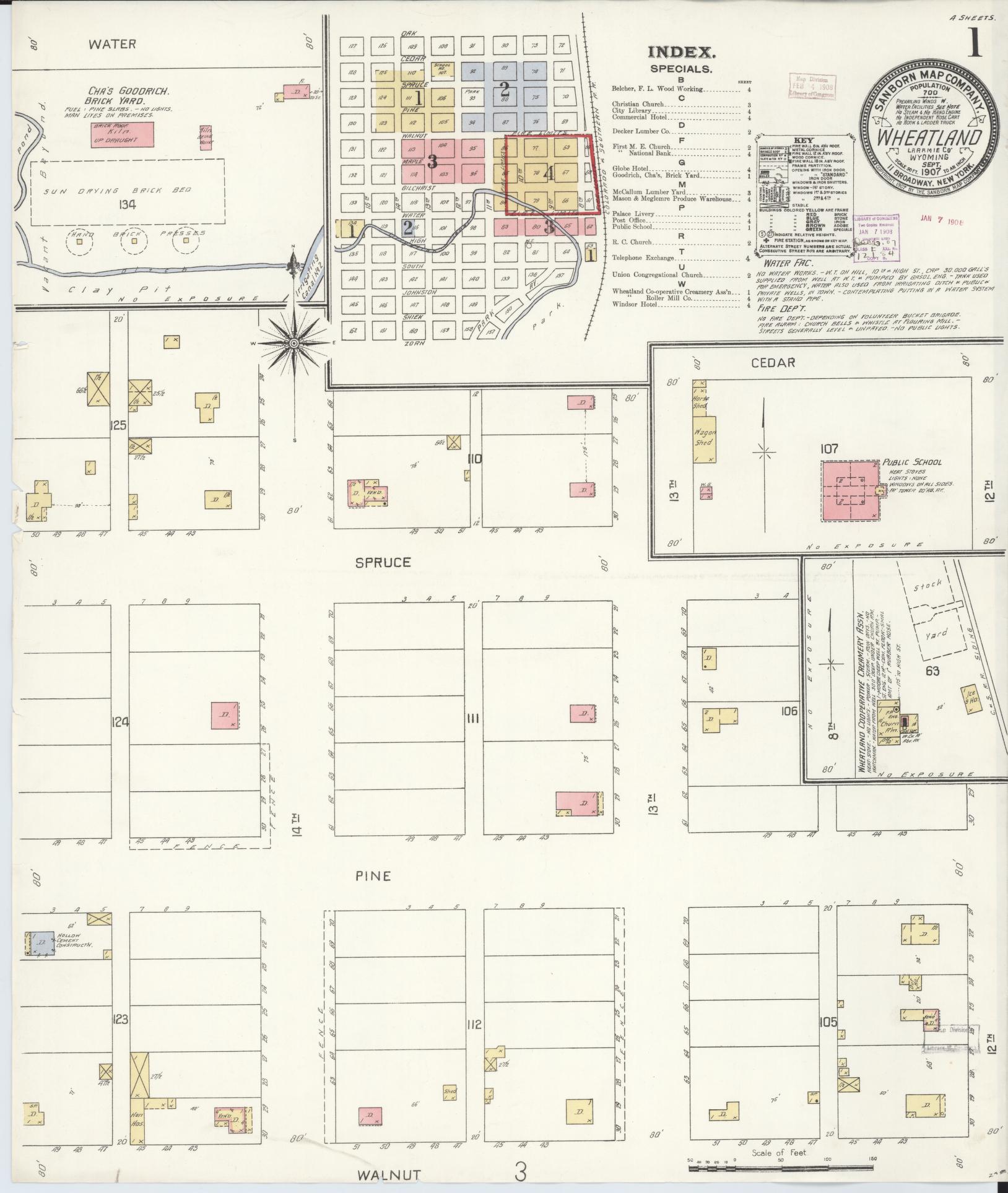 Sanborn Fire Insurance Map from Wheatland, Platte County, Wyoming (1907), Sheet #0001 - Complete Map Set gallery image, historic Sanborn map, vintage wall art, Wyoming Wyoming
