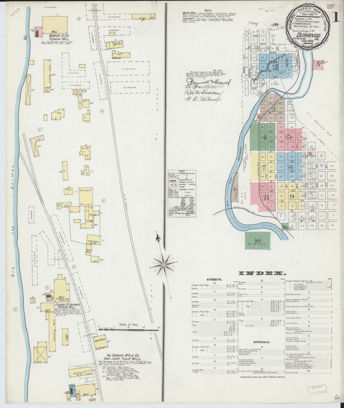 Sanborn Fire Insurance Map from Durango, La Plata County, Colorado (1893), Sheet #0001 - Historic Sanborn Fire Insurance Map Print, vintage old map wall art, antique decor, genealogy gift, Colorado Colorado map