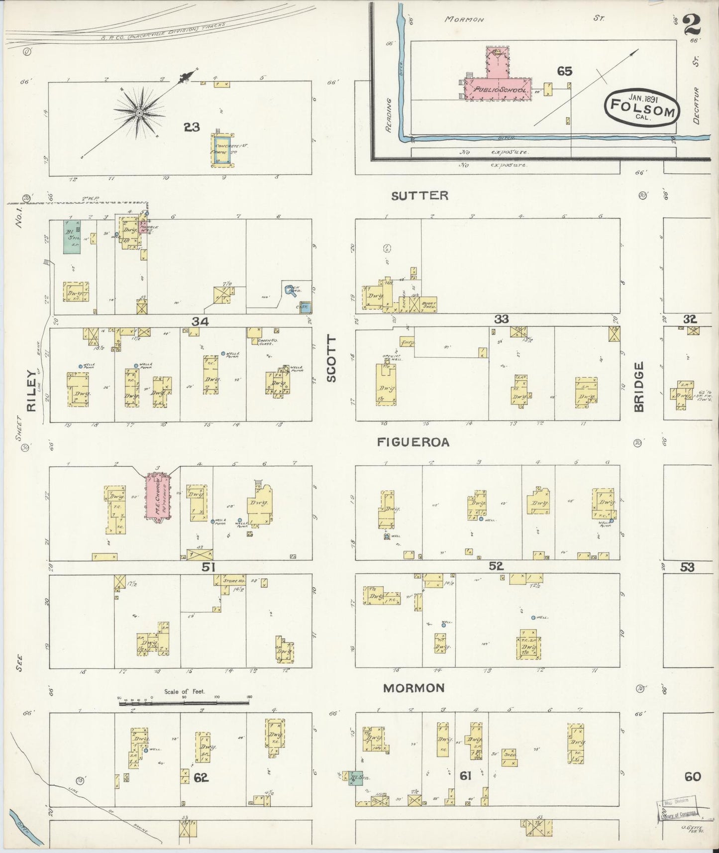 Sanborn Fire Insurance Map from Folsom, Sacramento County, California (1891), Sheet #0002 - Historic Sanborn Fire Insurance Map Print, vintage old map wall art, antique decor, genealogy gift, California California map