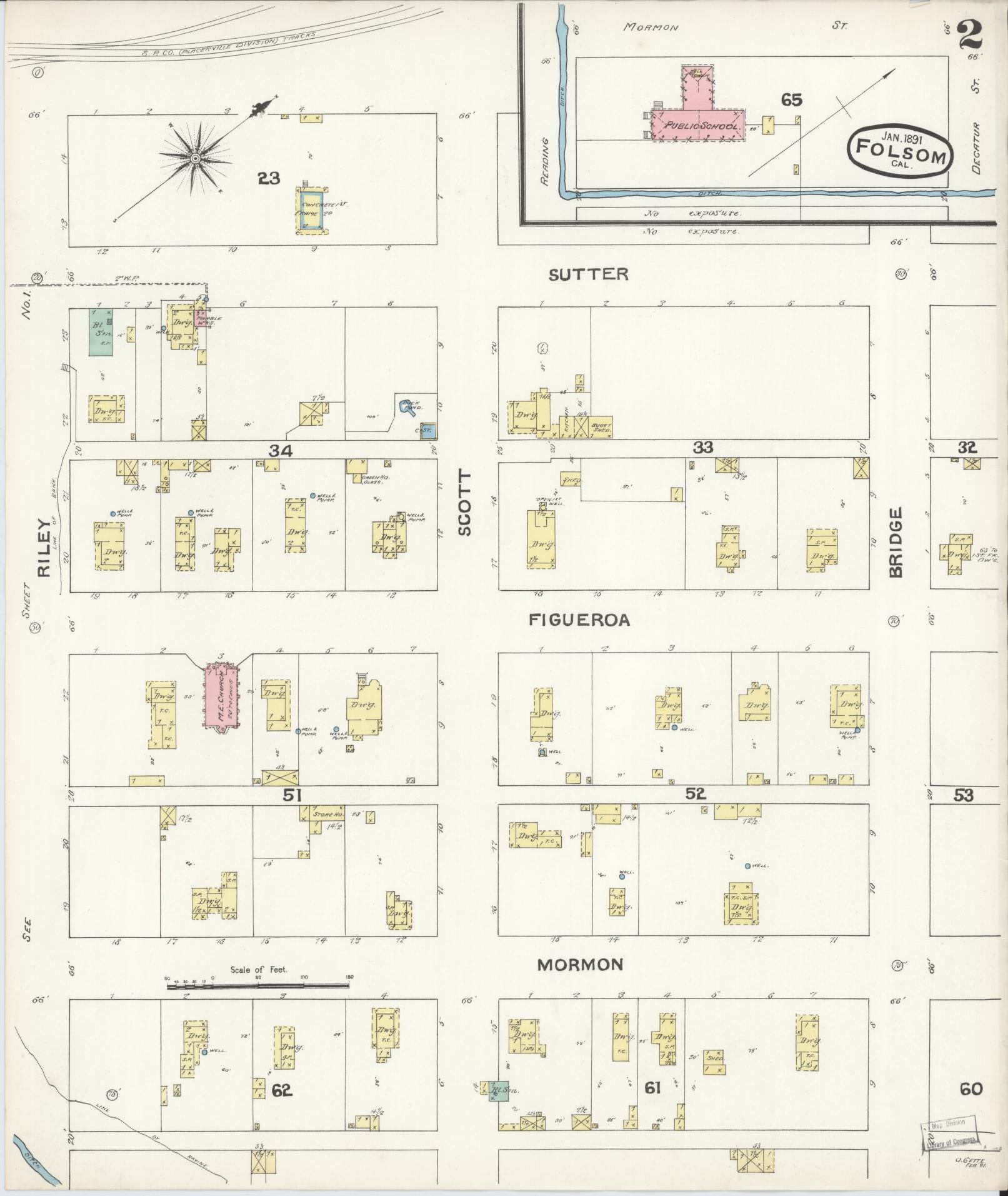 Sanborn Fire Insurance Map from Folsom, Sacramento County, California (1891), Sheet #0002 - Historic Sanborn Fire Insurance Map Print, vintage old map wall art, antique decor, genealogy gift, California California map