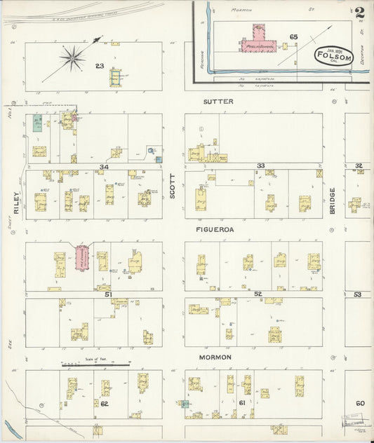 Sanborn Fire Insurance Map from Folsom, Sacramento County, California (1891), Sheet #0002 - Historic Sanborn Fire Insurance Map Print, vintage old map wall art, antique decor, genealogy gift, California California map