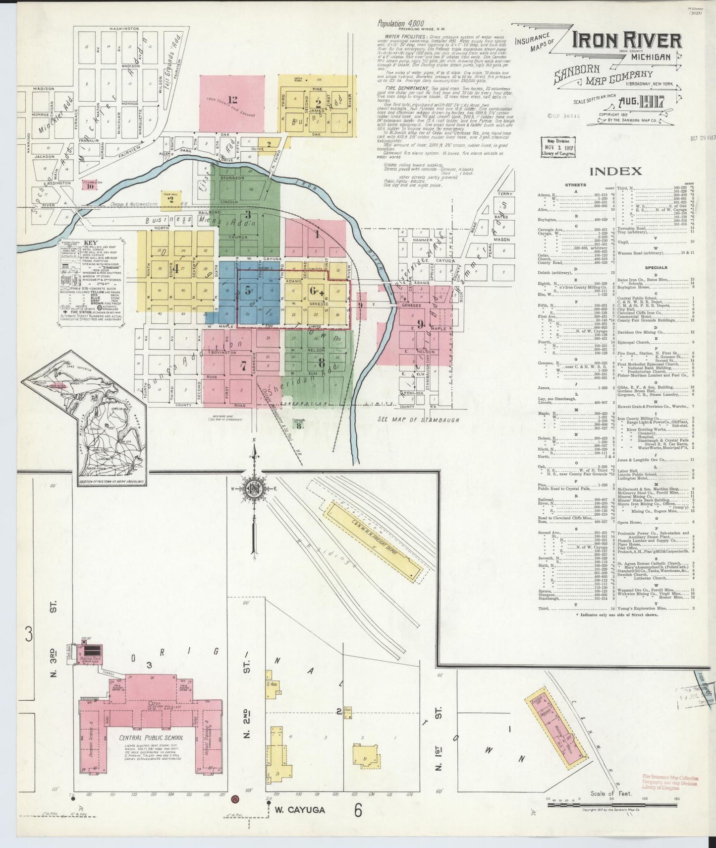 Sanborn Fire Insurance Map from Iron River, Iron County, Michigan (1917), Sheet #0001 - Complete Map Set gallery image, historic Sanborn map, vintage wall art, Michigan Michigan