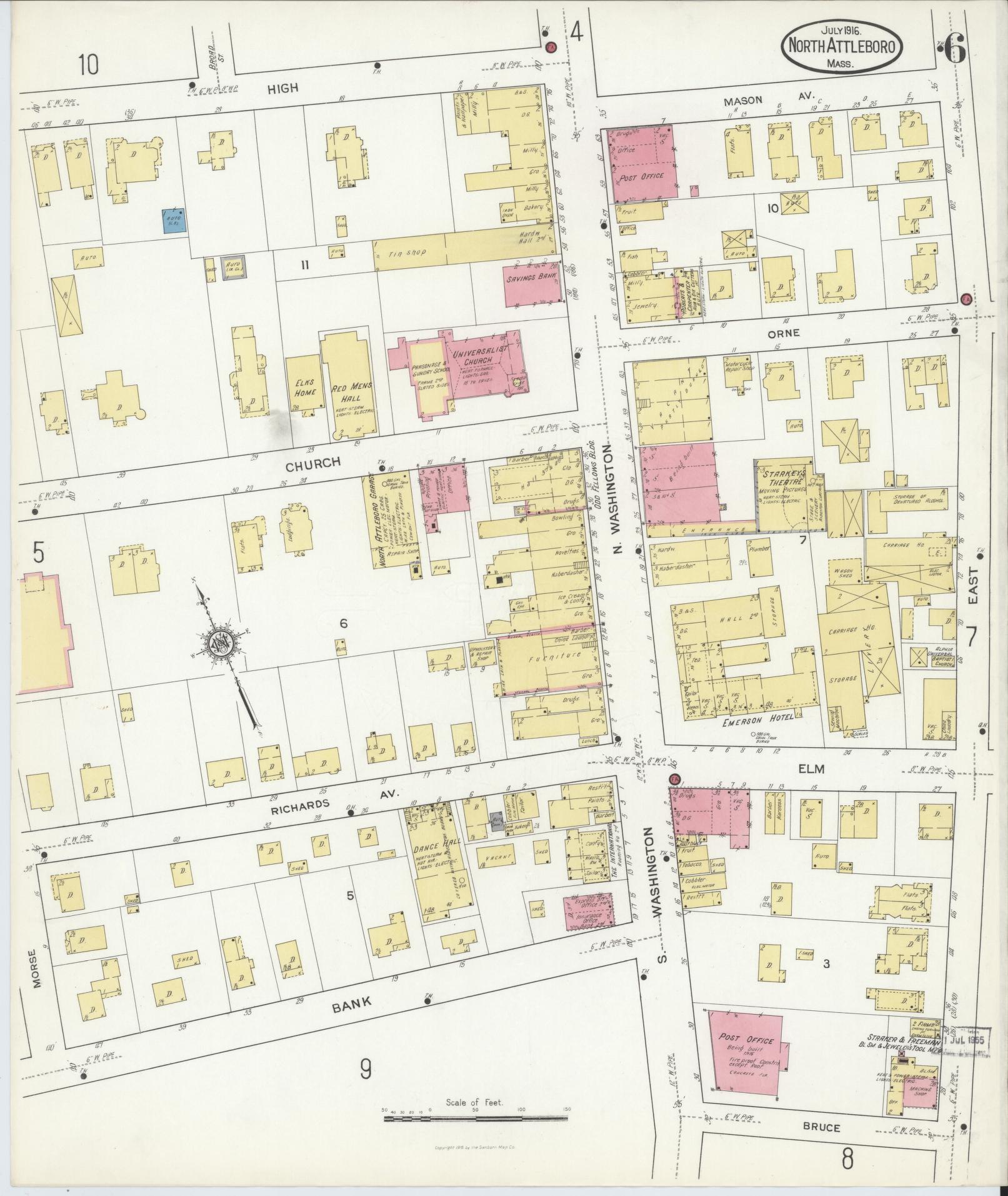 Sanborn Fire Insurance Map from North Attleborough, Bristol County, Massachusetts (1916), Sheet #0006 - Complete Map Set gallery image, historic Sanborn map, vintage wall art, Massachusetts Massachusetts