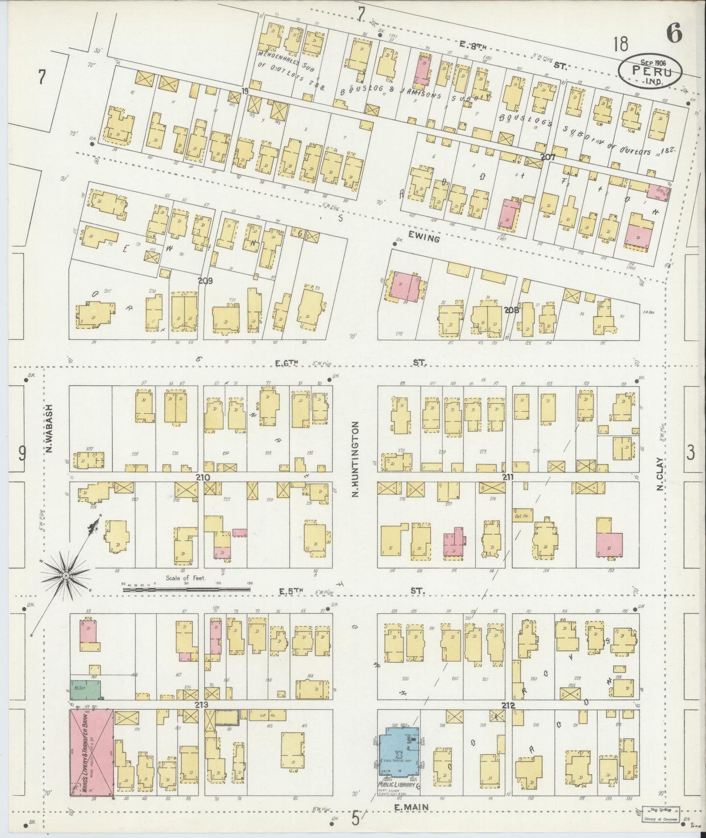 Sanborn Fire Insurance Map from Peru, Miami County, Indiana (1906), Sheet #0006 - Historic Sanborn Fire Insurance Map Print, vintage old map wall art, antique decor, genealogy gift, Indiana Indiana map