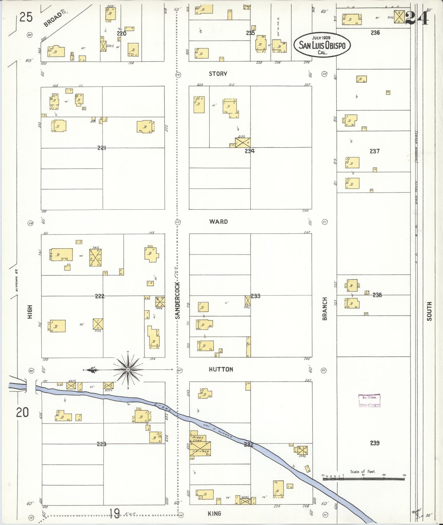 Sanborn Fire Insurance Map from San Luis Obispo, San Luis Obispo County, California (1909), Sheet #0024 - Complete Map Set gallery image, historic Sanborn map, vintage wall art, California California
