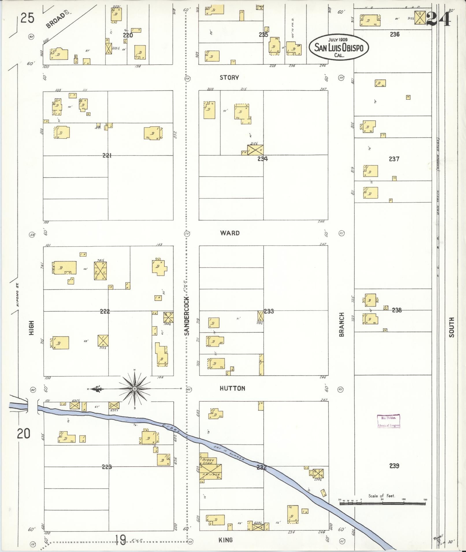 Sanborn Fire Insurance Map from San Luis Obispo, San Luis Obispo County, California (1909), Sheet #0024 - Complete Map Set gallery image, historic Sanborn map, vintage wall art, California California