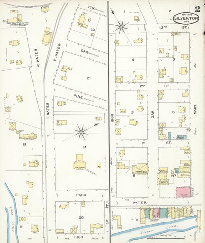 Sanborn Fire Insurance Map from Silverton, Marion County, Oregon (1892), Sheet #0002 - Complete Map Set gallery image, historic Sanborn map, vintage wall art, Oregon Oregon