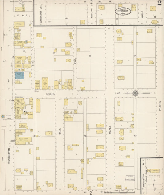 Sanborn Fire Insurance Map from Sequim, Clallam County, Washington (1917), Sheet #0002 - Historic Sanborn Fire Insurance Map Print, vintage old map wall art, antique decor, genealogy gift, Washington Washington map