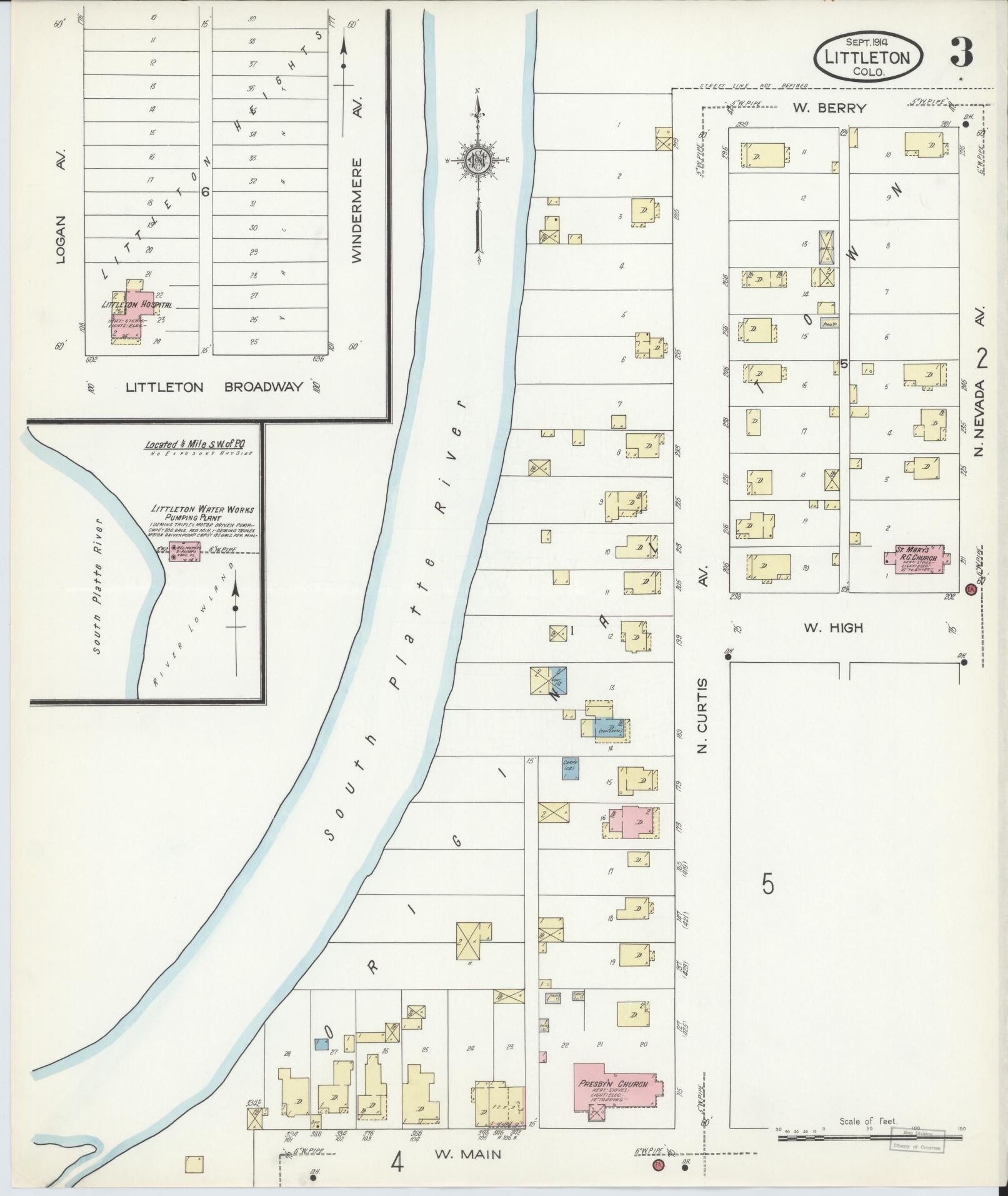 Sanborn Fire Insurance Map from Littleton, Arapahoe County, Colorado (1914), Sheet #0003 - Complete Map Set gallery image, historic Sanborn map, vintage wall art, Colorado Colorado
