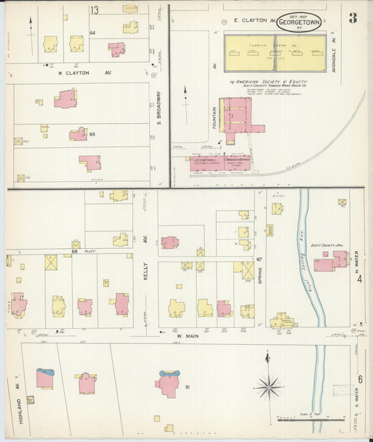 Sanborn Fire Insurance Map from Georgetown, Scott County, Kentucky (1907), Sheet #0003 - Historic Sanborn Fire Insurance Map Print, vintage old map wall art, antique decor, genealogy gift, Kentucky Kentucky map