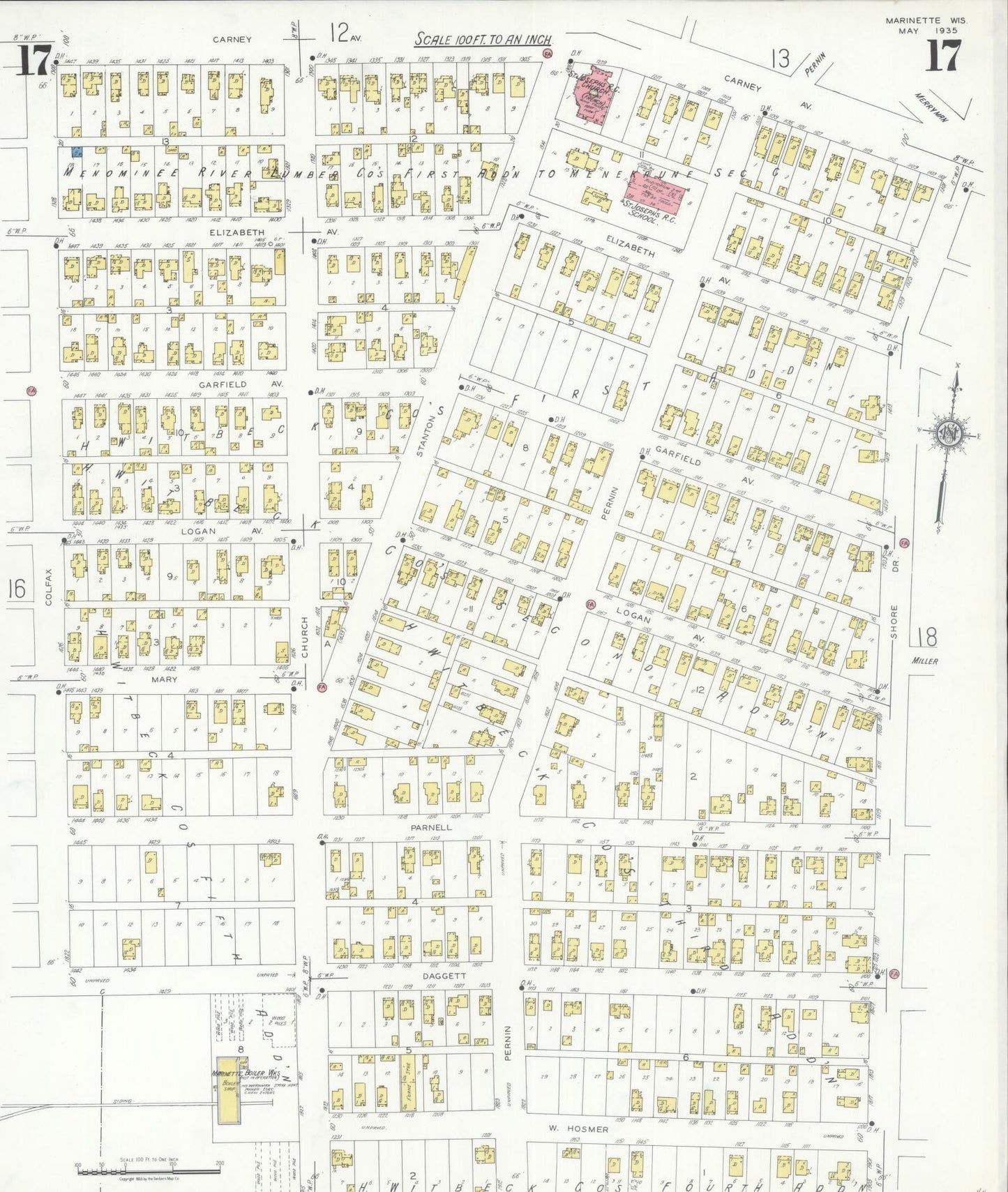 Sanborn Fire Insurance Map from Marinette, Marinette County, Wisconsin (1935), Sheet #0017 - Complete Map Set gallery image, historic Sanborn map, vintage wall art, Wisconsin Wisconsin