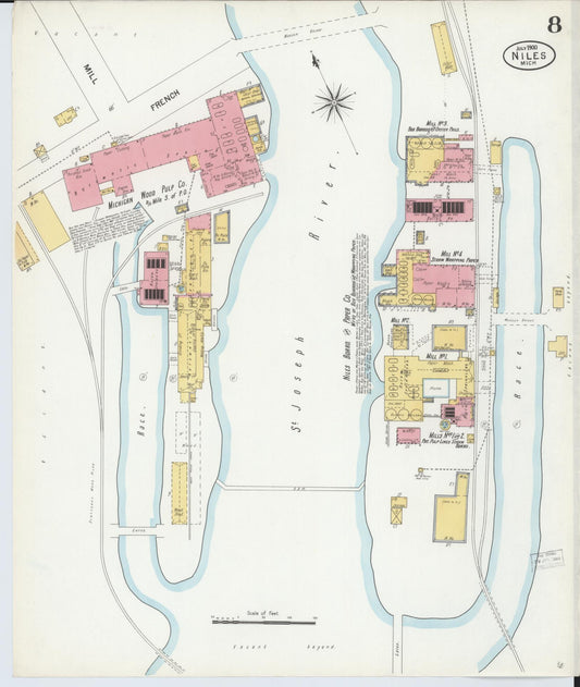 Sanborn Fire Insurance Map from Niles, Berrien County, Michigan (1900), Sheet #0008 - Historic Sanborn Fire Insurance Map Print, vintage old map wall art, antique decor, genealogy gift, Michigan Michigan map