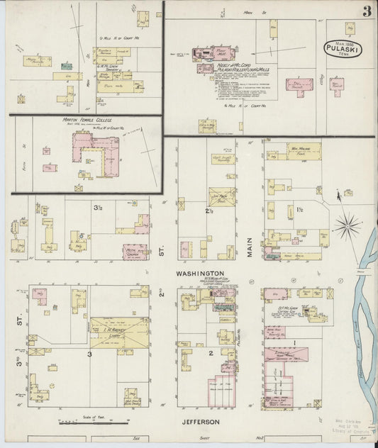 Sanborn Fire Insurance Map from Pulaski, Giles County, Tennessee (1888), Sheet #0003 - Historic Sanborn Fire Insurance Map Print, vintage old map wall art, antique decor, genealogy gift, Tennessee Tennessee map