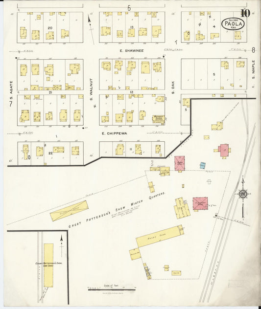 Sanborn Fire Insurance Map from Paola, Miami County, Kansas (1916), Sheet #0010 - Historic Sanborn Fire Insurance Map Print, vintage old map wall art, antique decor, genealogy gift, Kansas Kansas map