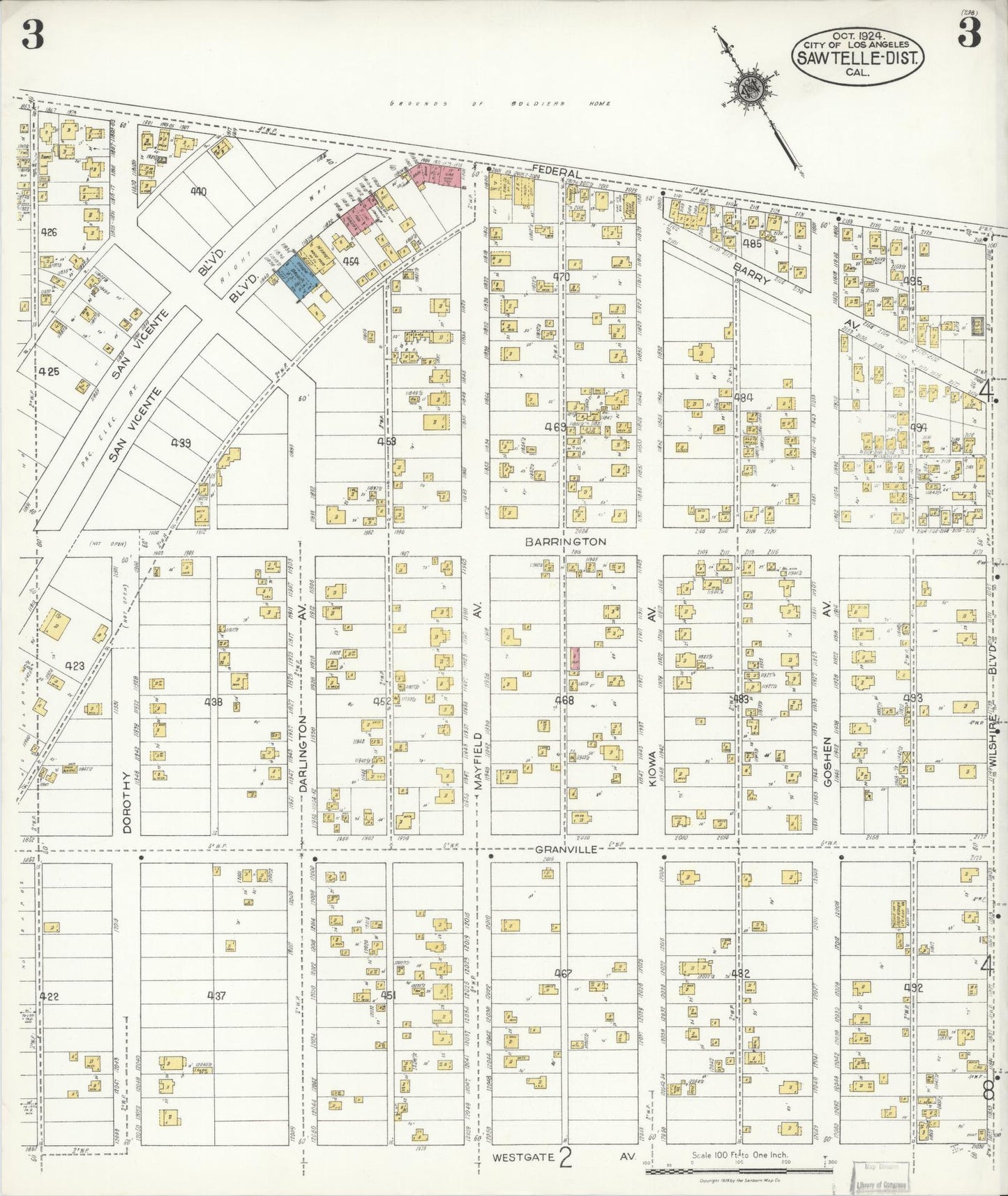 Sanborn Fire Insurance Map from Sawtelle, Los Angeles County, California (1924), Sheet #0003 - Complete Map Set gallery image, historic Sanborn map, vintage wall art, California California