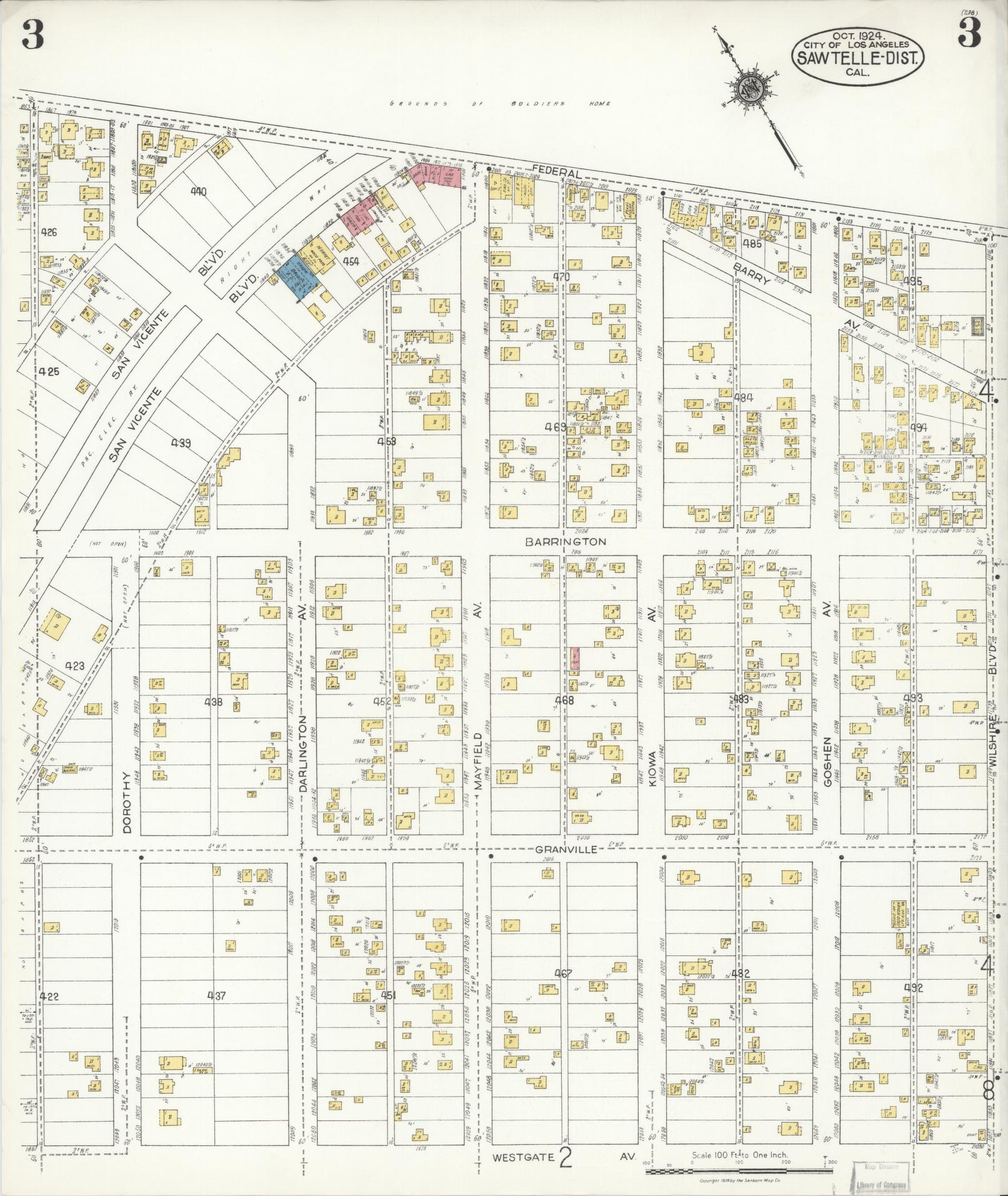 Sanborn Fire Insurance Map from Sawtelle, Los Angeles County, California (1924), Sheet #0003 - Complete Map Set gallery image, historic Sanborn map, vintage wall art, California California