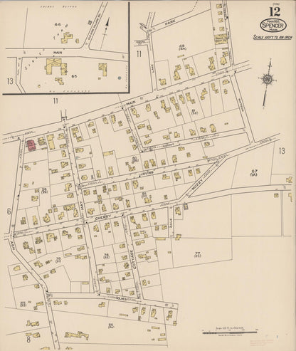 Sanborn Fire Insurance Map from Spencer, Worcester County, Massachusetts (1922), Sheet #0012 - Complete Map Set gallery image, historic Sanborn map, vintage wall art, Massachusetts Massachusetts