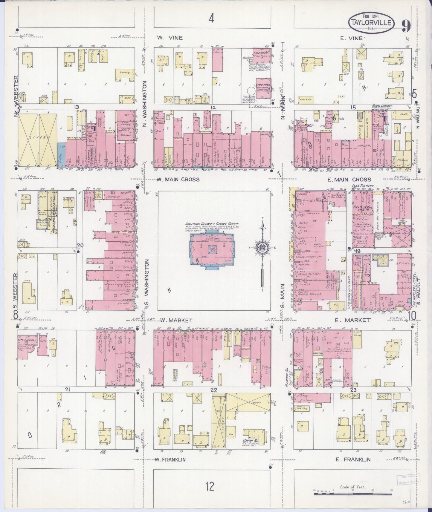 Sanborn Fire Insurance Map from Taylorville, Christian County, Illinois (1914), Sheet #0009 - Complete Map Set gallery image, historic Sanborn map, vintage wall art, Illinois Illinois
