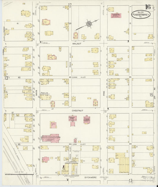 Sanborn Fire Insurance Map from Punxsutawney, Jefferson County, Pennsylvania (1912), Sheet #0016 - Historic Sanborn Fire Insurance Map Print, vintage old map wall art, antique decor, genealogy gift, Pennsylvania Pennsylvania map