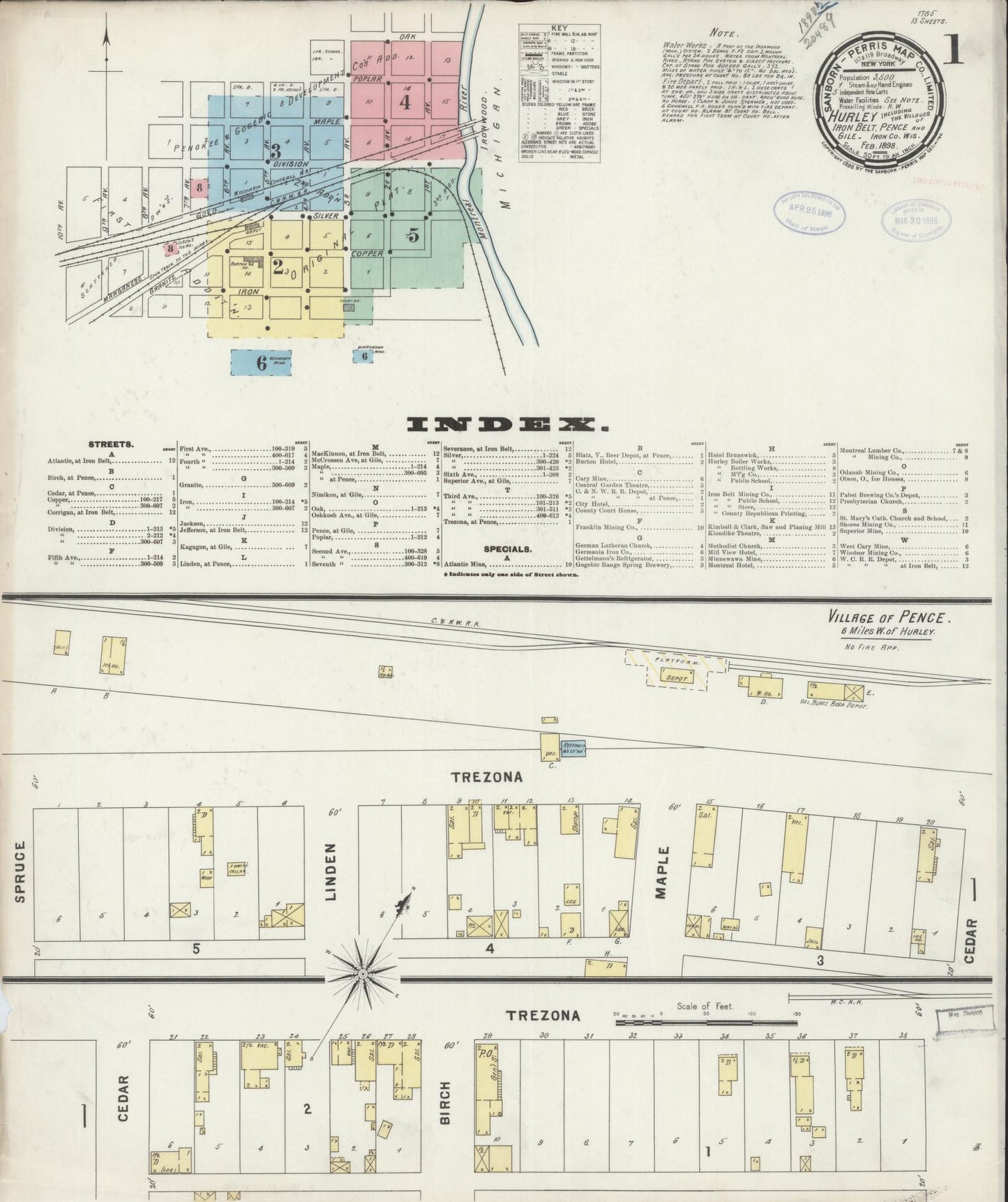 Sanborn Fire Insurance Map from Hurley, Iron County, Wisconsin (1898), Sheet #0001 - Historic Sanborn Fire Insurance Map Print, vintage old map wall art, antique decor, genealogy gift, Wisconsin Wisconsin map